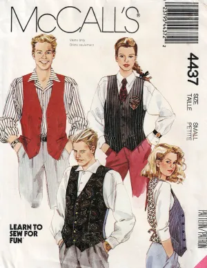 McCall's 4437 Mens Womens Unisex Fitted Lined Waistcoats 1980s Vintage Sewing Pattern Size SMALL UNCUT Factory Folded