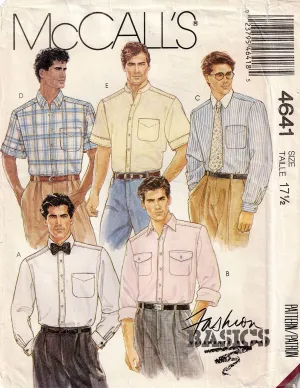 McCall's 4641 Mens Classic Shirts 1980s Vintage Sewing Pattern Chest 44 inches UNCUT Factory Folded