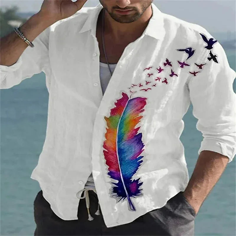 Men's 2023 Size Retro Graffiti Quality Ink Butterfly Material Outdoor Heavy discount Fashion Lapel High Plus Casual Flower Winter sale Painting Shirt Top