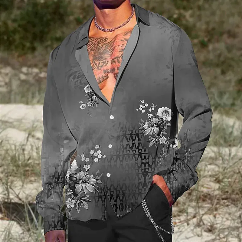 Men's 2023 Size Retro Graffiti Quality Ink Butterfly Material Outdoor Heavy discount Fashion Lapel High Plus Casual Flower Winter sale Painting Shirt Top