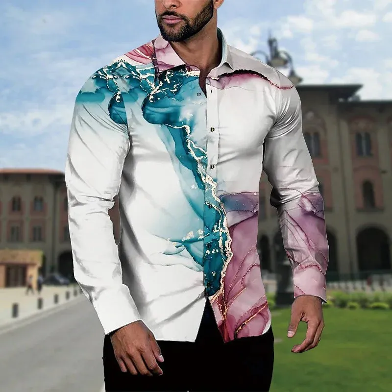 Men's 2023 Size Retro Graffiti Quality Ink Butterfly Material Outdoor Heavy discount Fashion Lapel High Plus Casual Flower Winter sale Painting Shirt Top