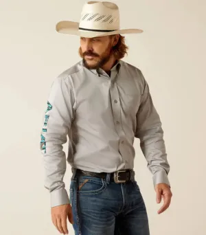 Men’s Ariat Light Grey Team Logo Twill Fitted Shirt