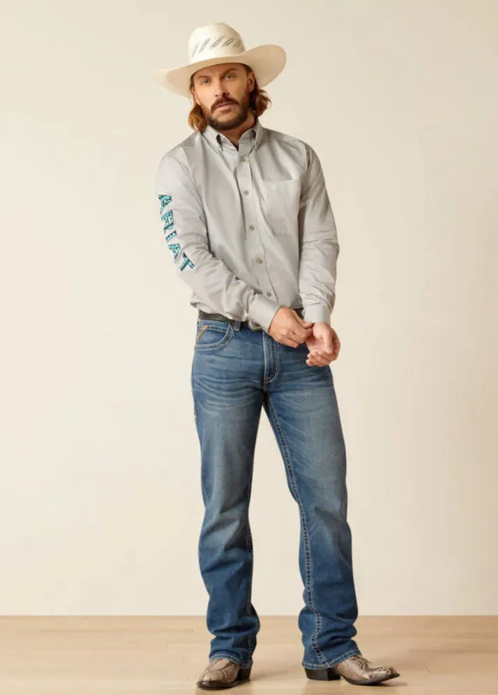 Men’s Ariat Light Grey Team Logo Twill Fitted Shirt