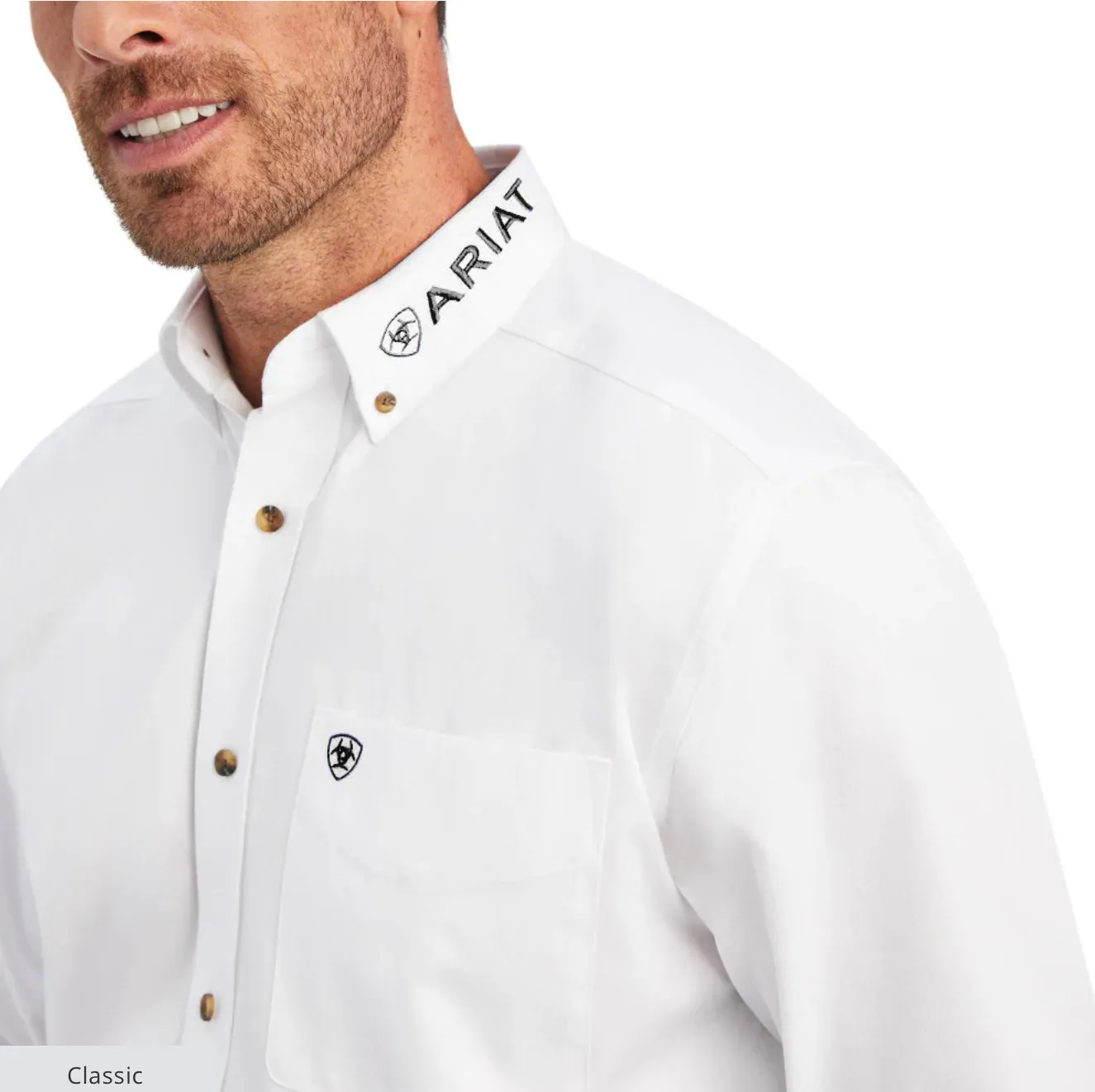 Men’s Ariat White/Black Team Logo Twill Classic Fit Shirt