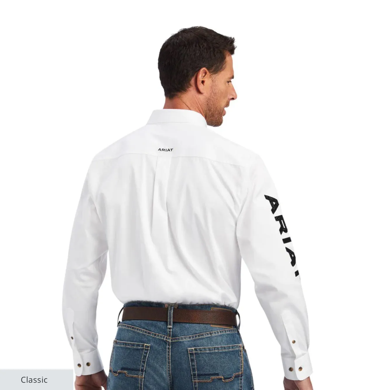 Men’s Ariat White/Black Team Logo Twill Classic Fit Shirt