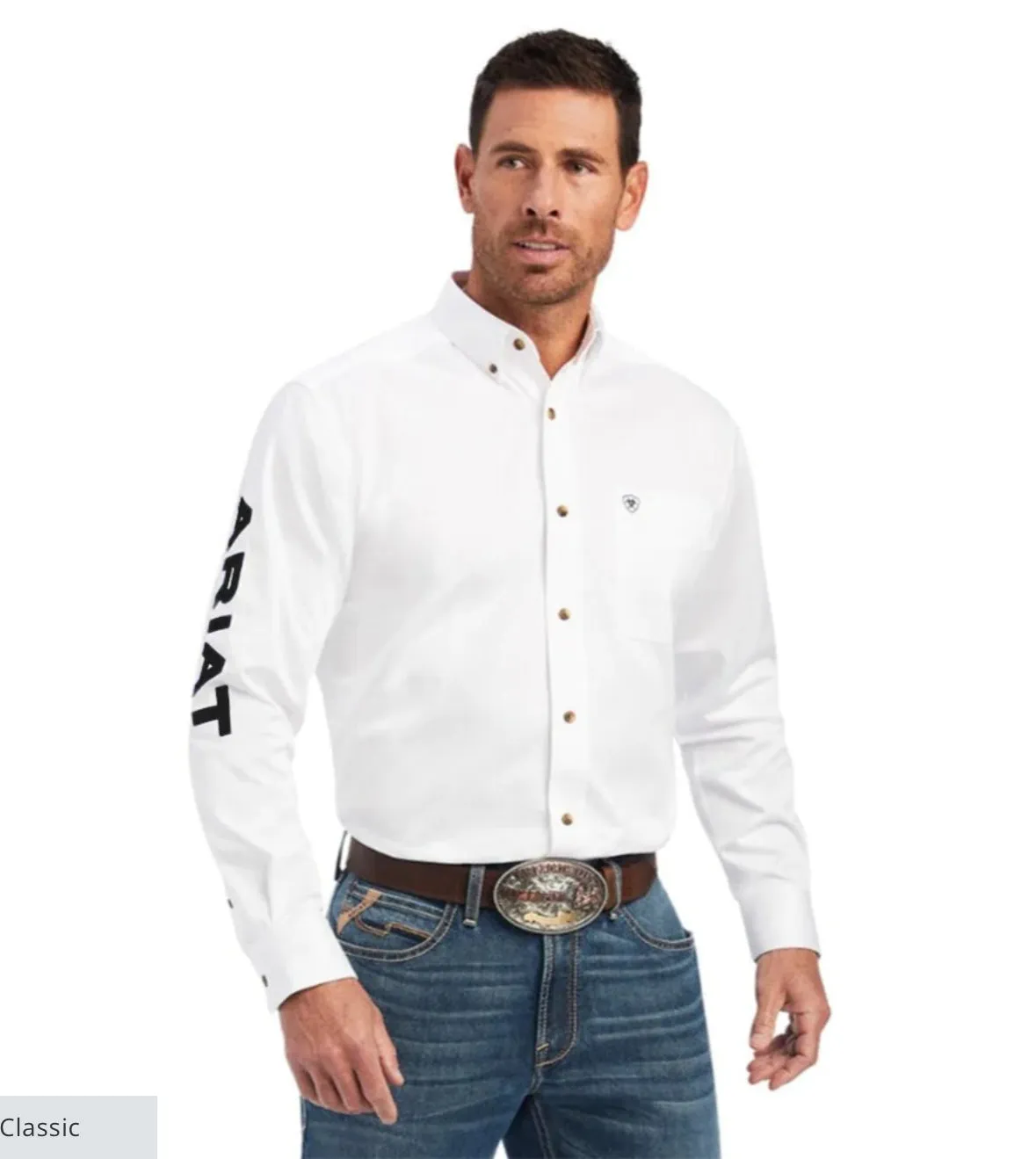 Men’s Ariat White/Black Team Logo Twill Classic Fit Shirt