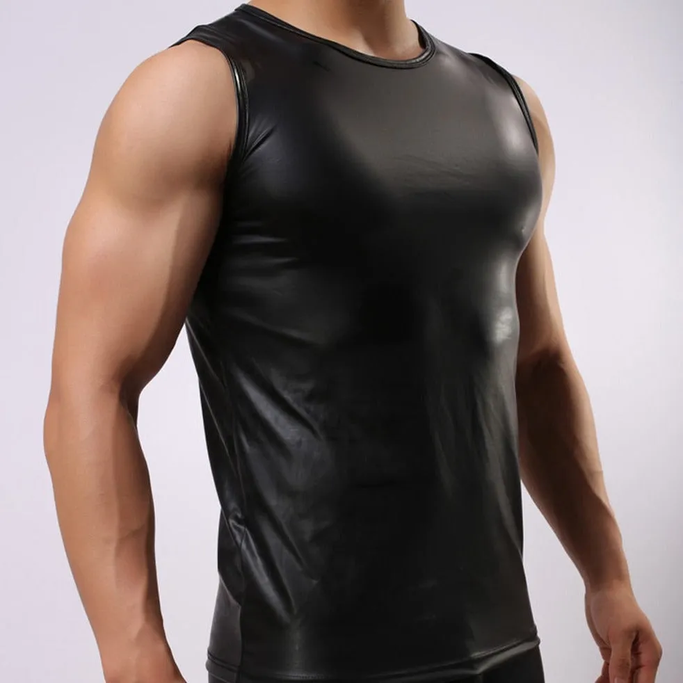 Men's Black Leather Muscle Shirt