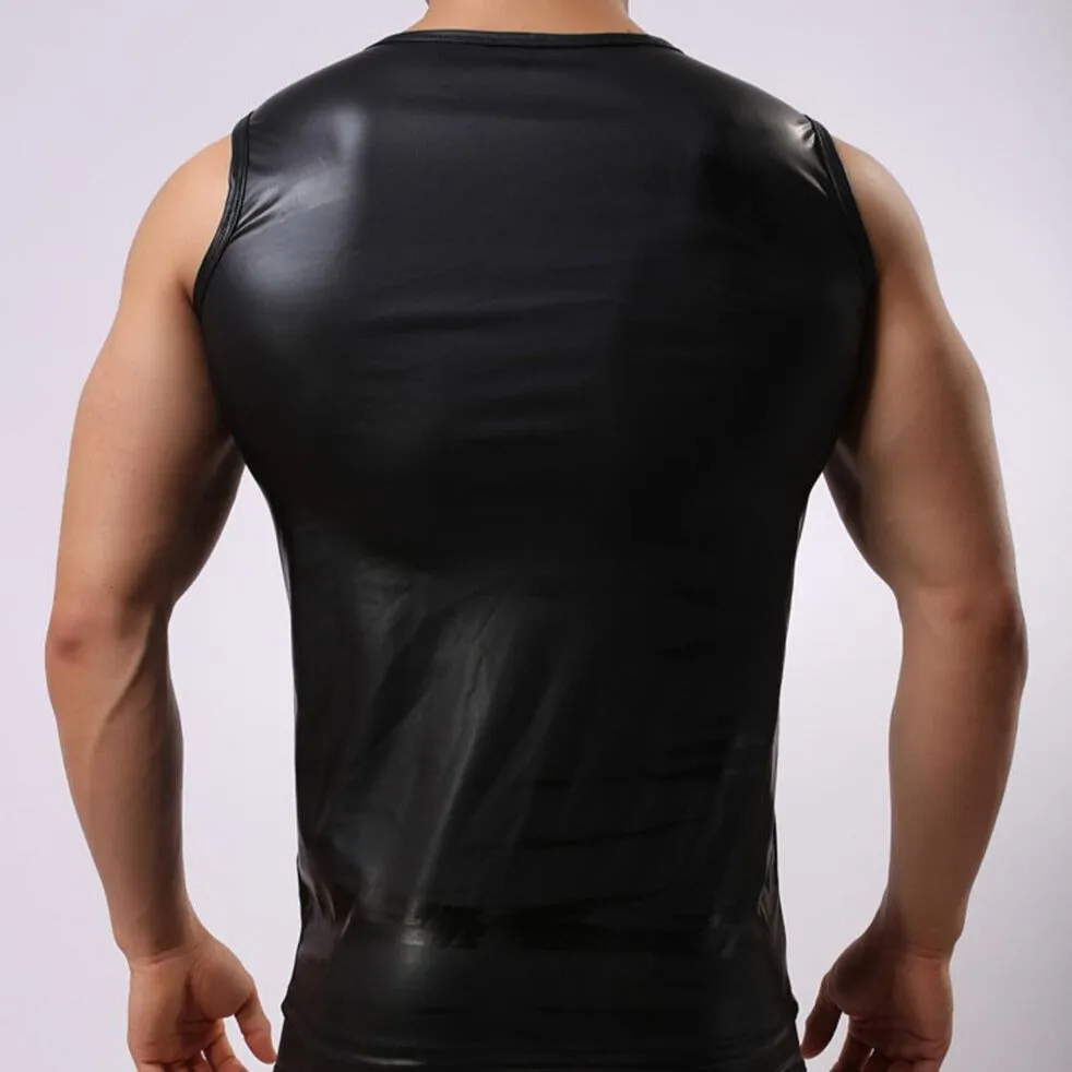 Men's Black Leather Muscle Shirt