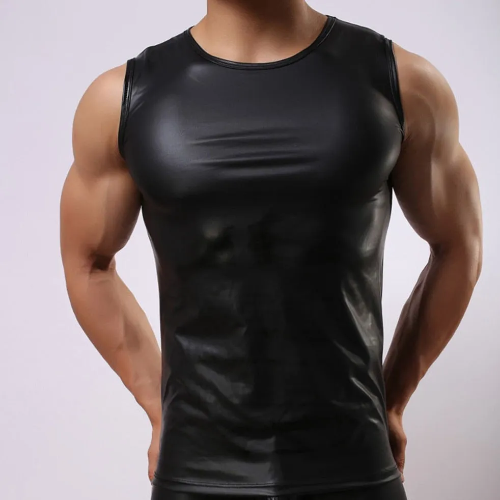 Men's Black Leather Muscle Shirt