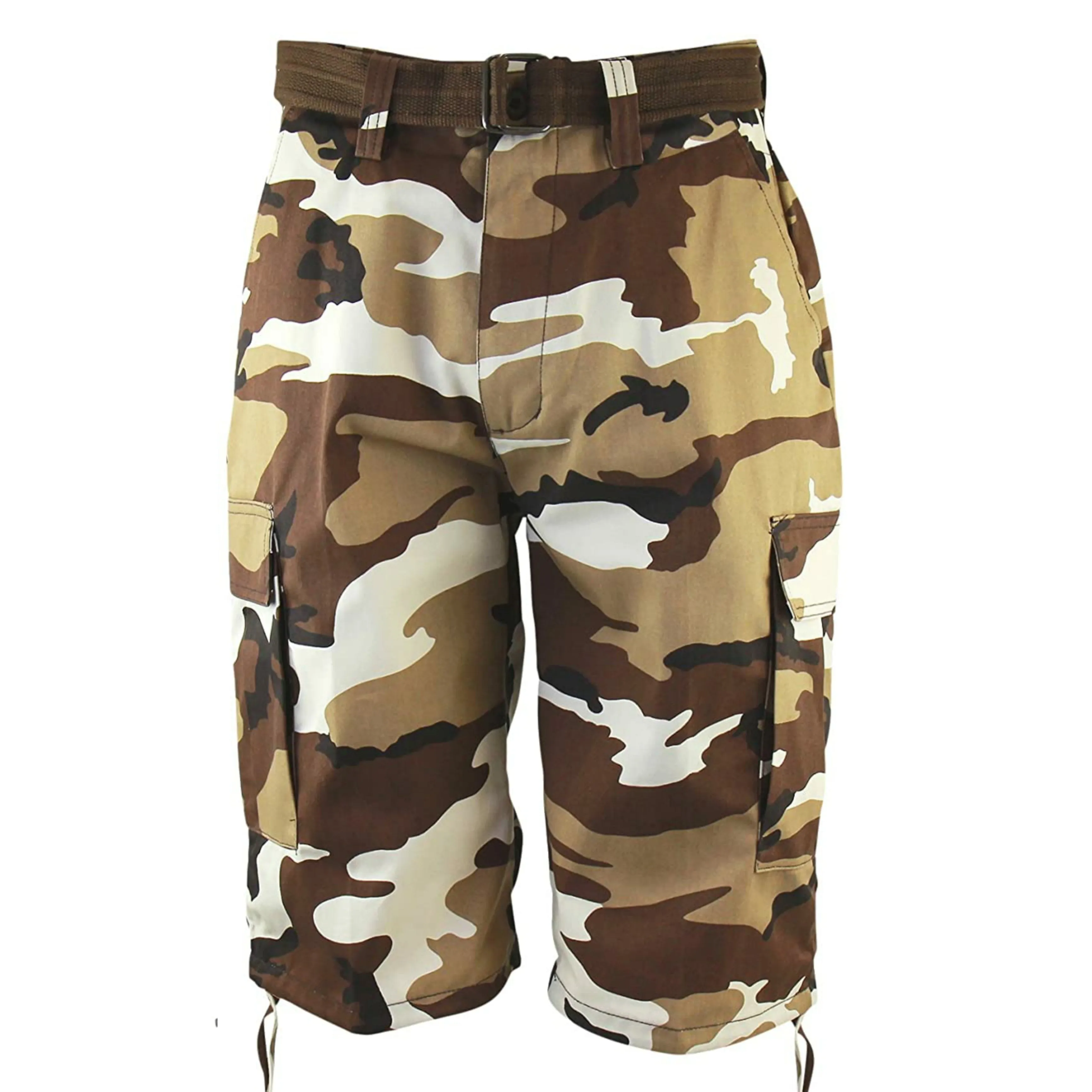 Men's Camouflage Cargo Shorts w/ Belt (Color: Brown)