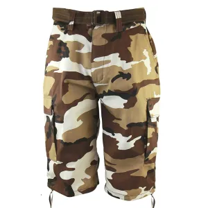 Men's Camouflage Cargo Shorts w/ Belt (Color: Brown)