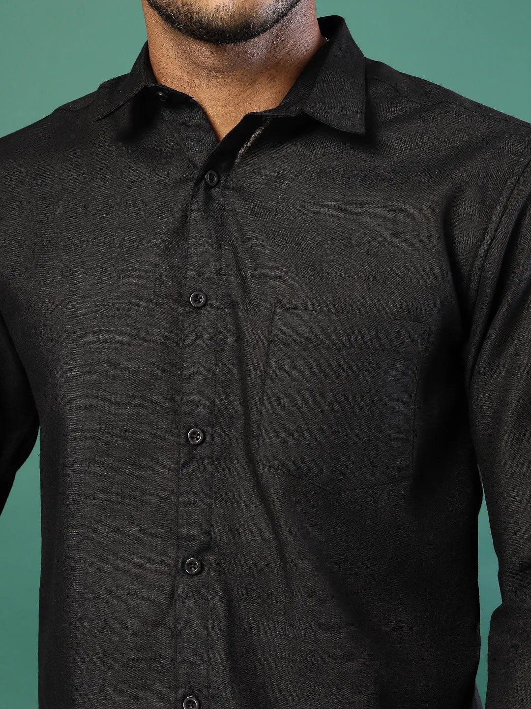 Men's Cotton Linen Cutaway Collar Shirt
