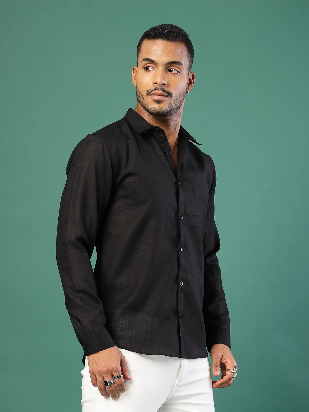 Men's Cotton Linen Cutaway Collar Shirt