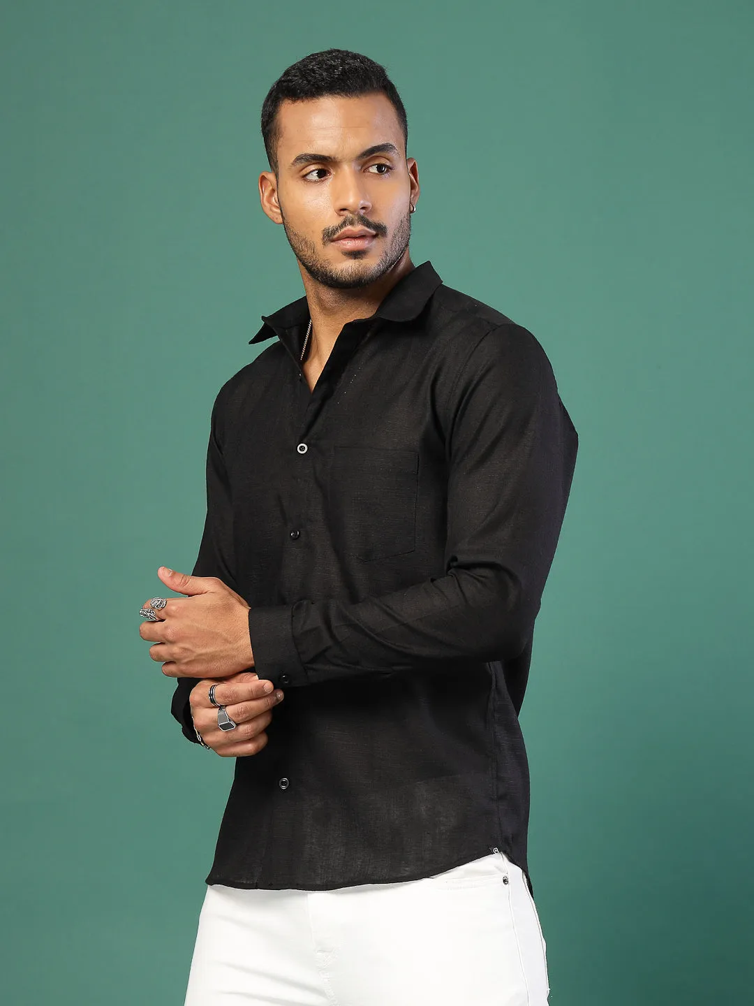 Men's Cotton Linen Cutaway Collar Shirt