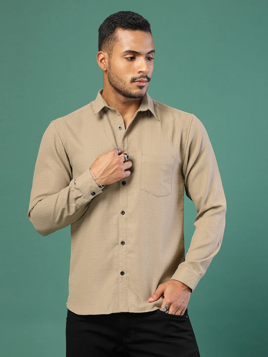 Men's Cotton Linen Cutaway Collar Shirt