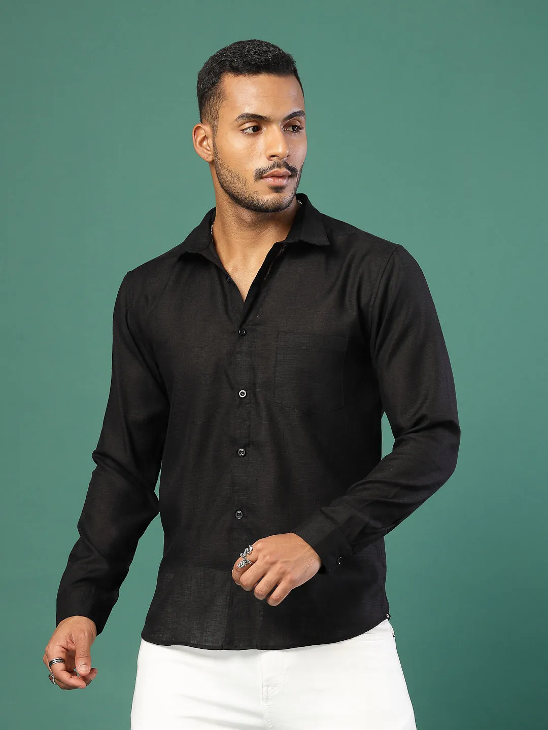 Men's Cotton Linen Cutaway Collar Shirt