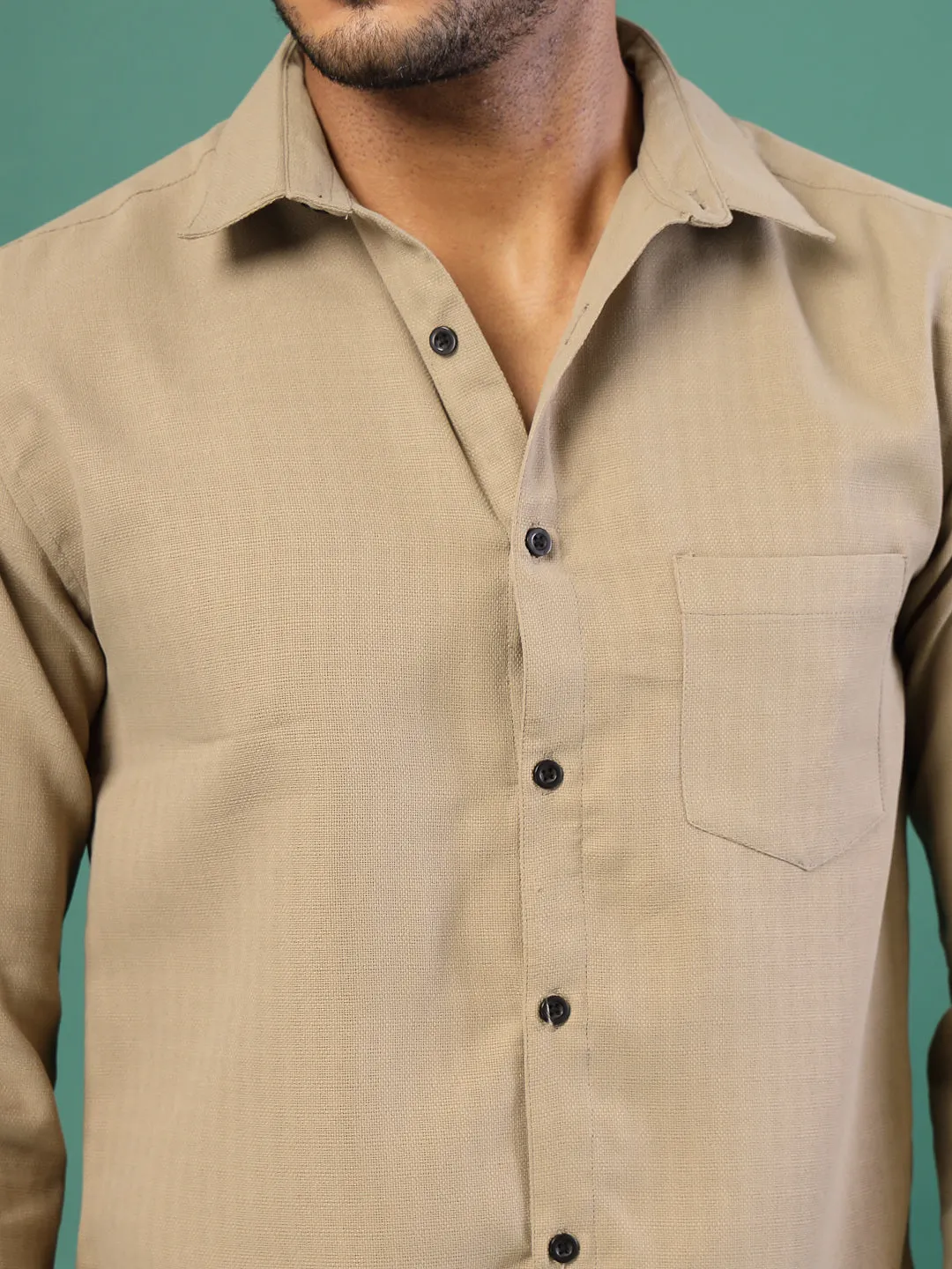 Men's Cotton Linen Cutaway Collar Shirt