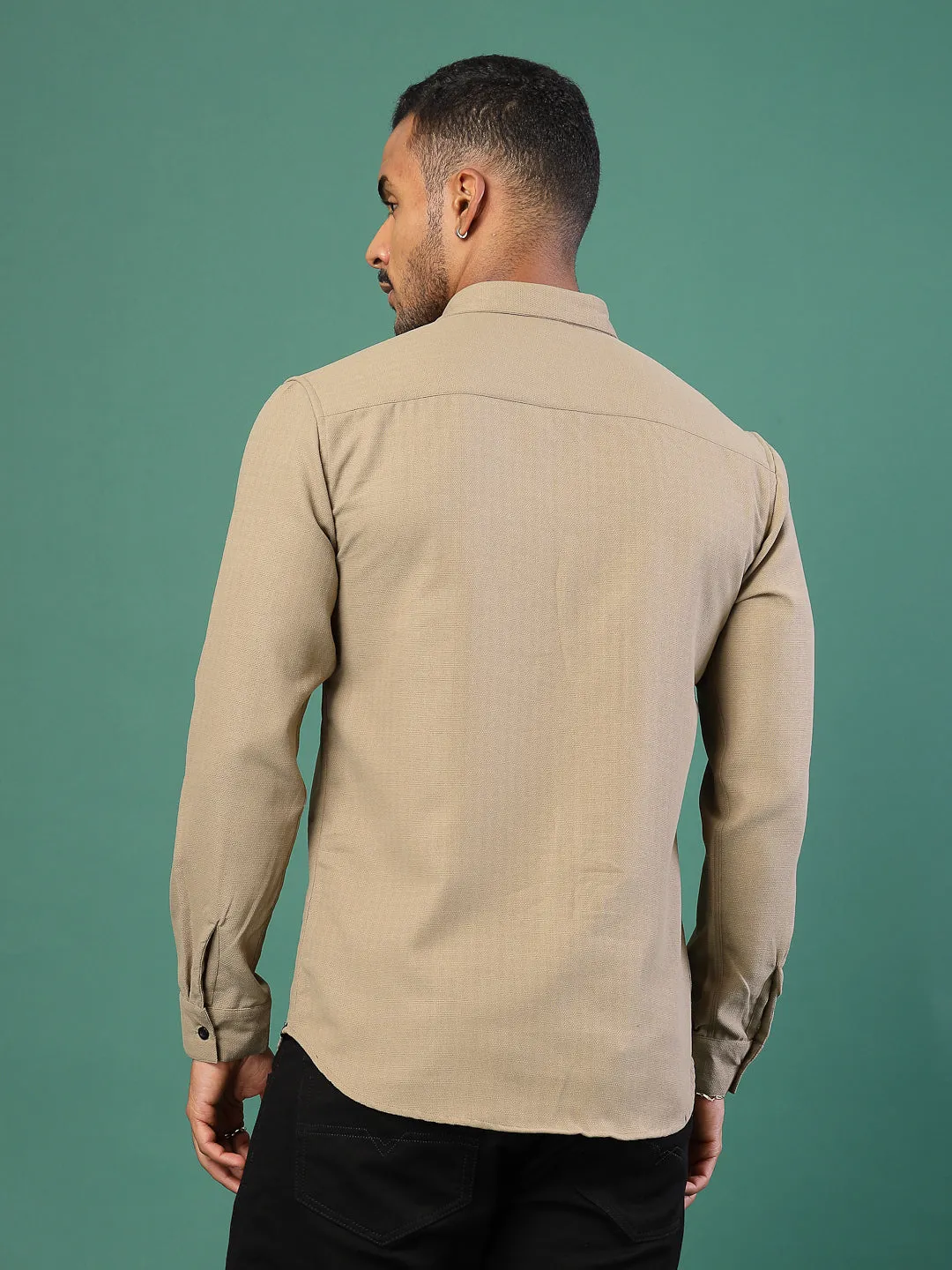 Men's Cotton Linen Cutaway Collar Shirt