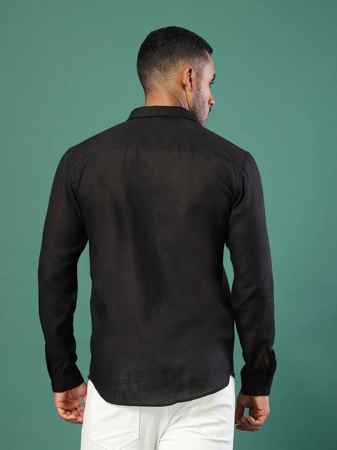 Men's Cotton Linen Cutaway Collar Shirt