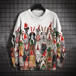 Men's Dogs Happy Christmas Print Knit  Sweater