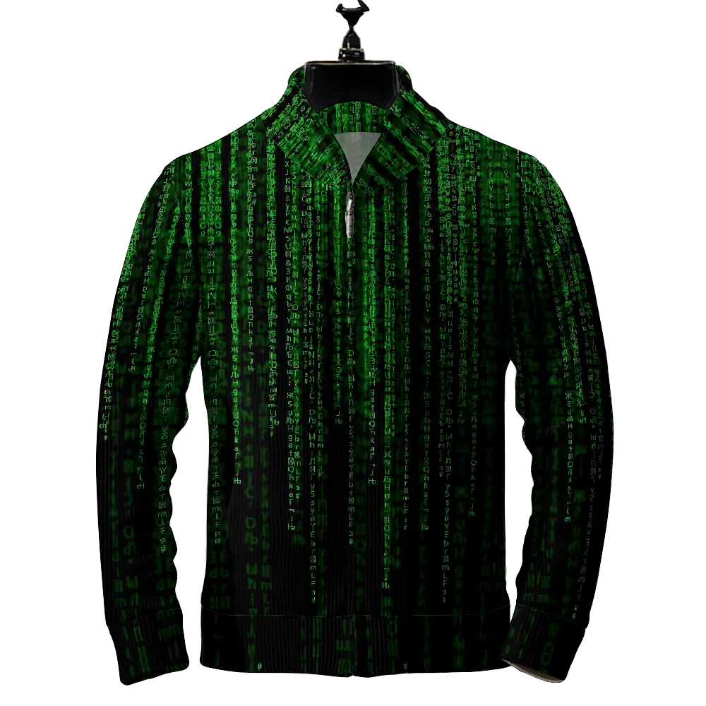 Men's Engineer Code Art Print Zipper Cardigan Jacket