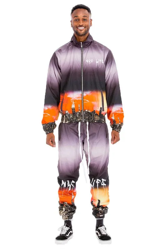 Men's NYC Life Printed Windbreaker 2-piece Track Suit