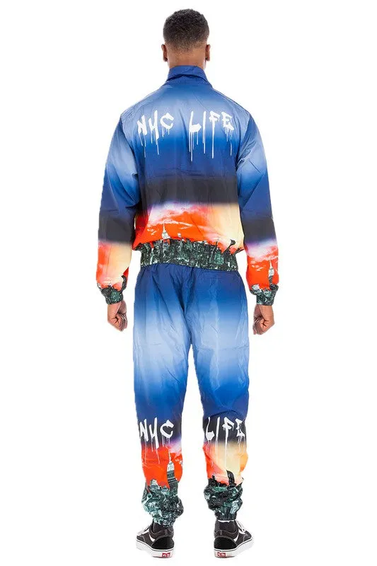 Men's NYC Life Printed Windbreaker 2-piece Track Suit