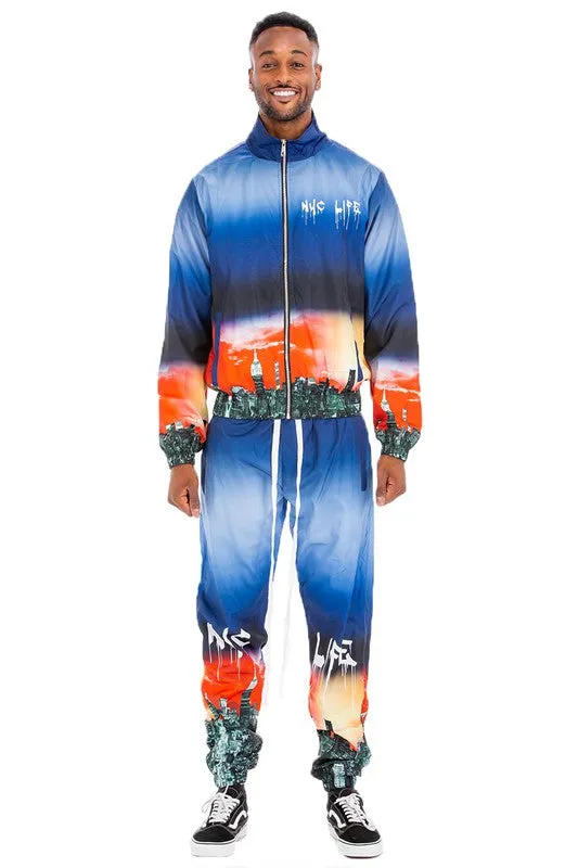 Men's NYC Life Printed Windbreaker 2-piece Track Suit