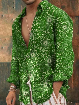 Men's Outdoor Vintage Hippie Gothic Flower Print Pattern Casual Cotton Long Sleeve Shirt
