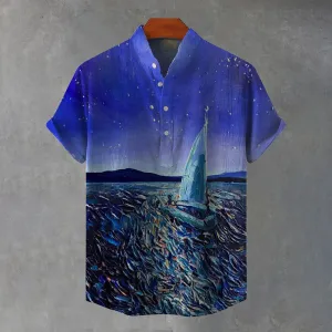 Men's Painterly Art Linen Blend Shirt