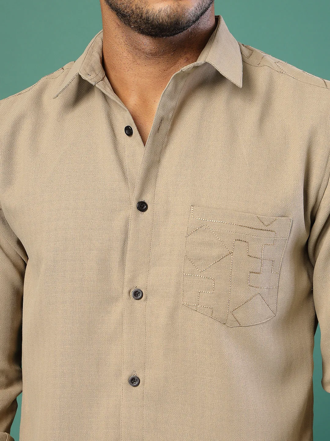 Men's Regular Fit Embroidered Cuban Collar Shirt