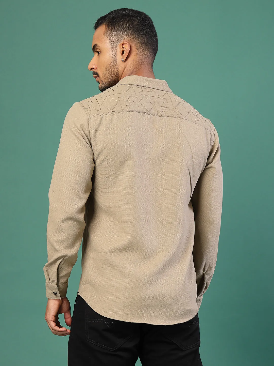 Men's Regular Fit Embroidered Cuban Collar Shirt