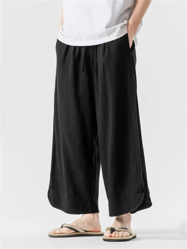 Men's Retro Style Wide Leg Cotton Linen Holiday Pants