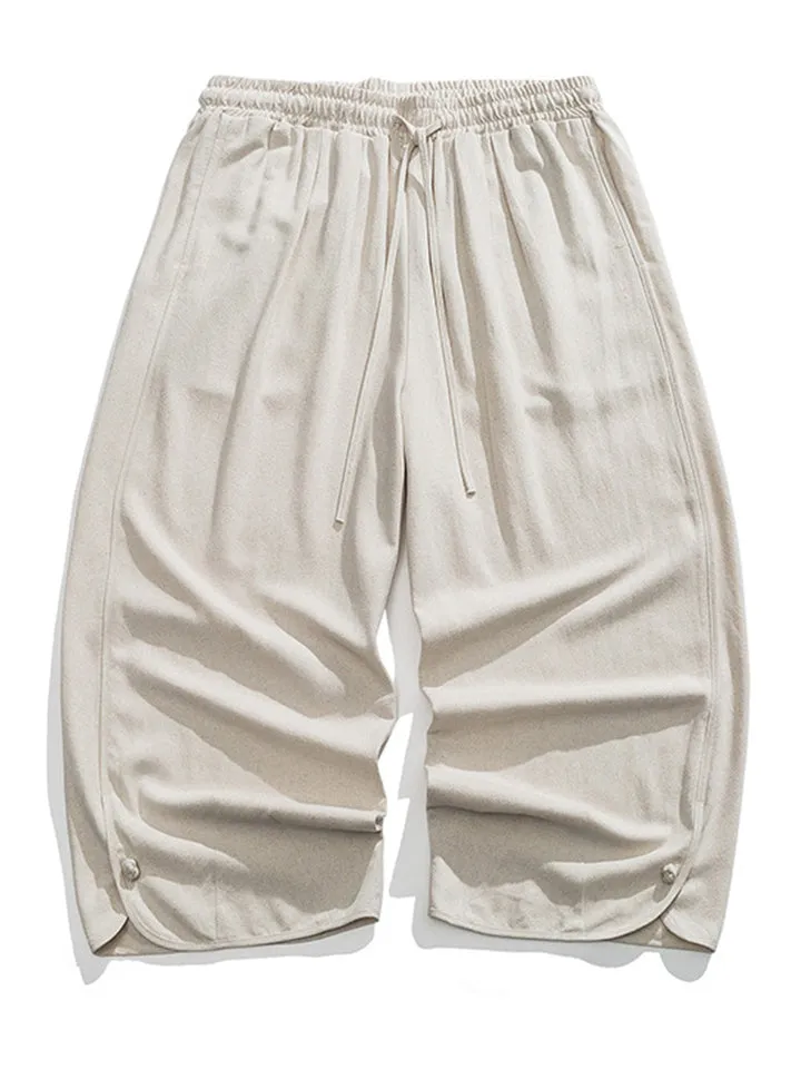 Men's Retro Style Wide Leg Cotton Linen Holiday Pants