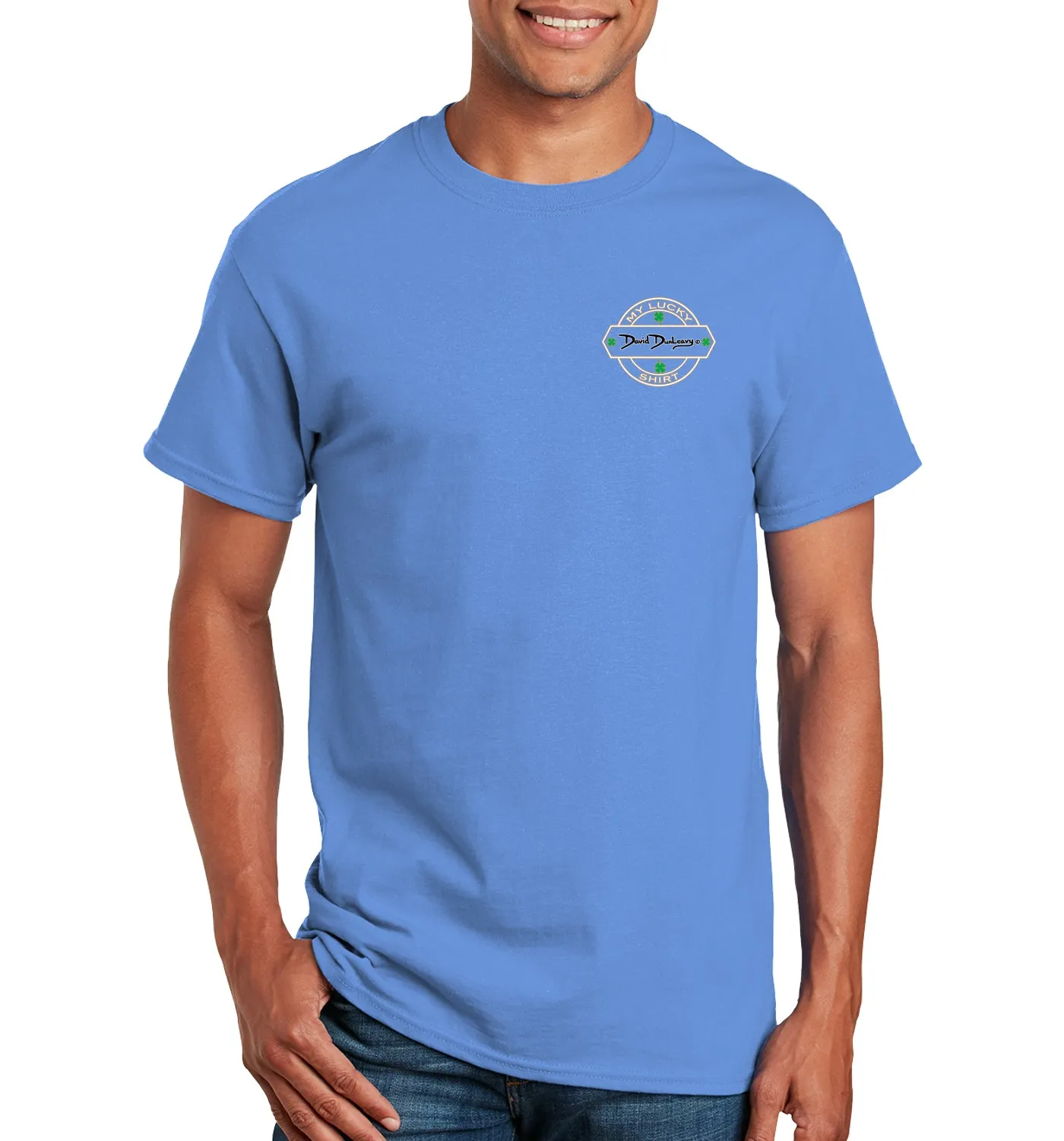 Men's Size Matters Flounder Short Sleeve Carolina Blue Cotton T-Shirt