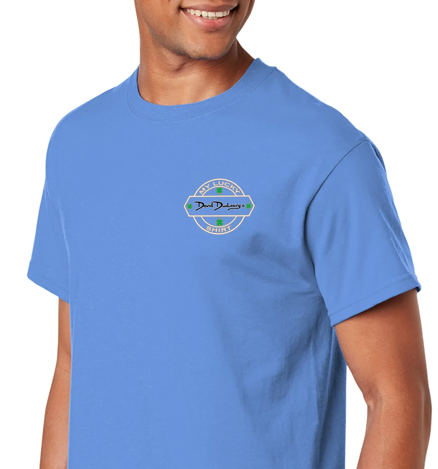 Men's Size Matters Flounder Short Sleeve Carolina Blue Cotton T-Shirt