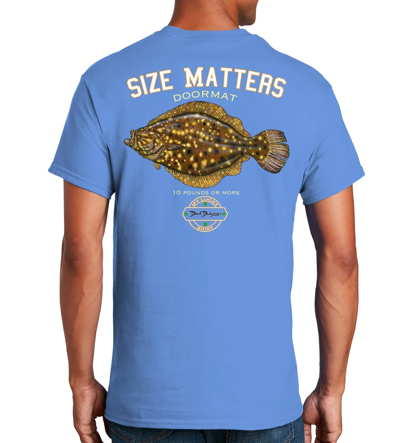 Men's Size Matters Flounder Short Sleeve Carolina Blue Cotton T-Shirt