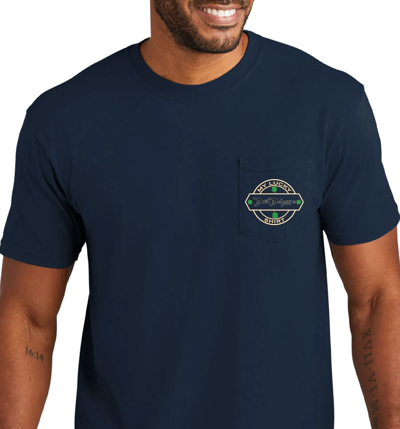 Men's Size Matters Flounder Short Sleeve Garment Dyed True Navy Pocket T-Shirt