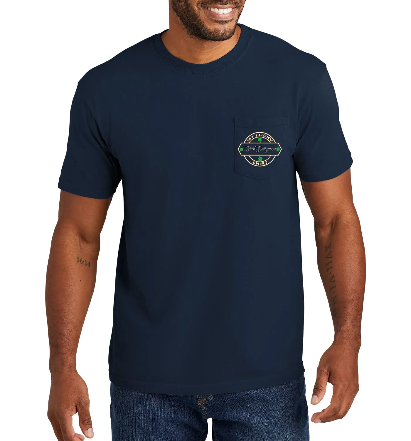 Men's Size Matters Flounder Short Sleeve Garment Dyed True Navy Pocket T-Shirt