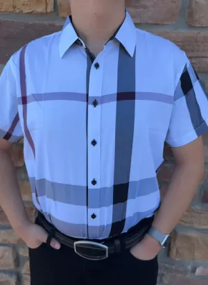 Men’s White Berry Print Short Sleeve Shirt