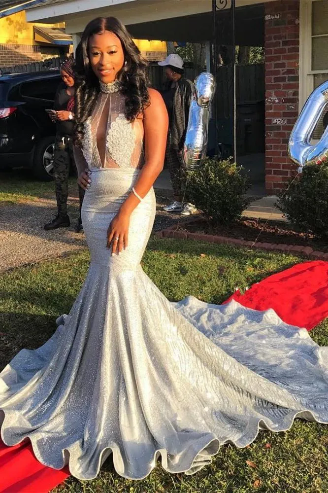 Mermaid Halter Sleeveless Floor-Length Prom Party Gowns