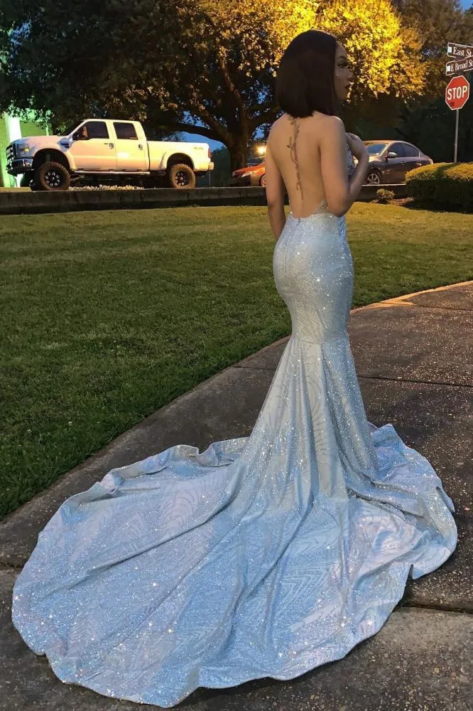 Mermaid Halter Sleeveless Floor-Length Prom Party Gowns
