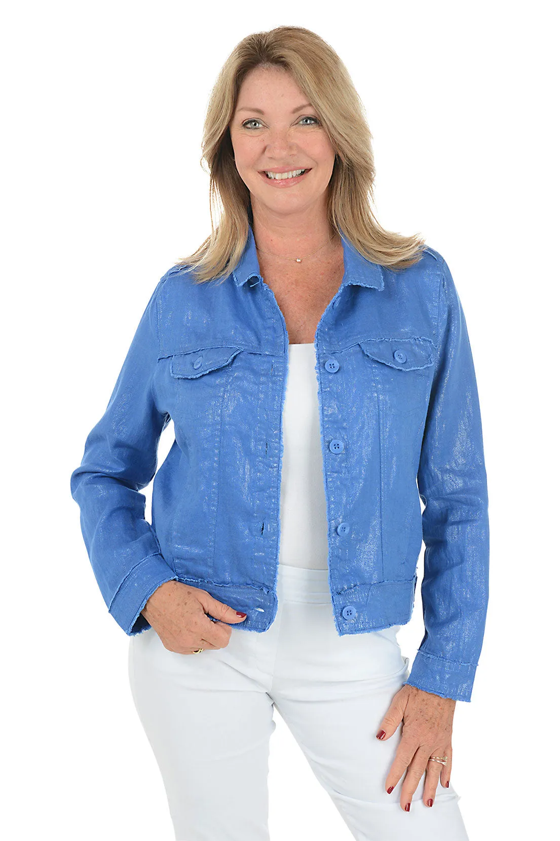 Metallic Frayed Linen Jacket