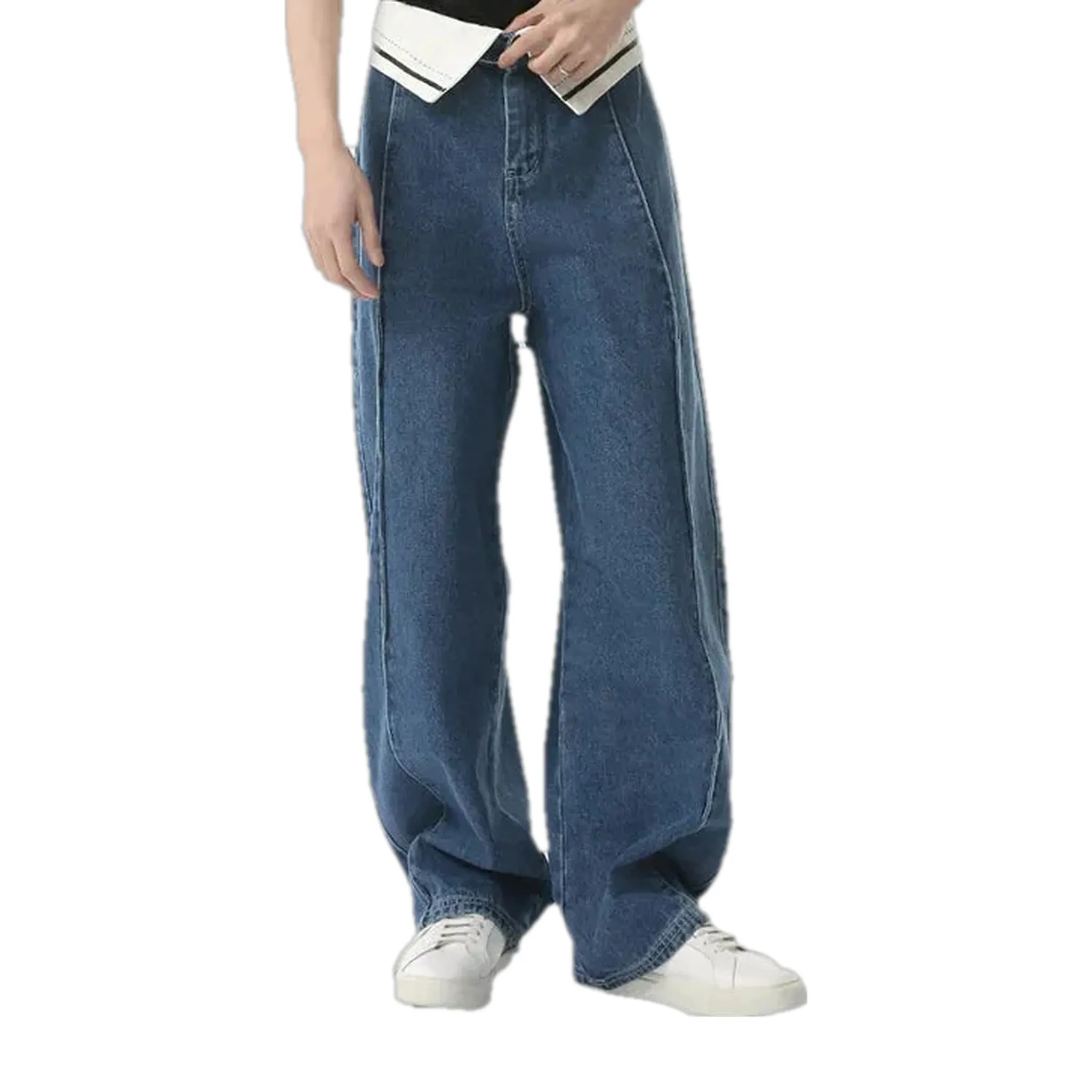 Mid rise sailor collar men's jeans