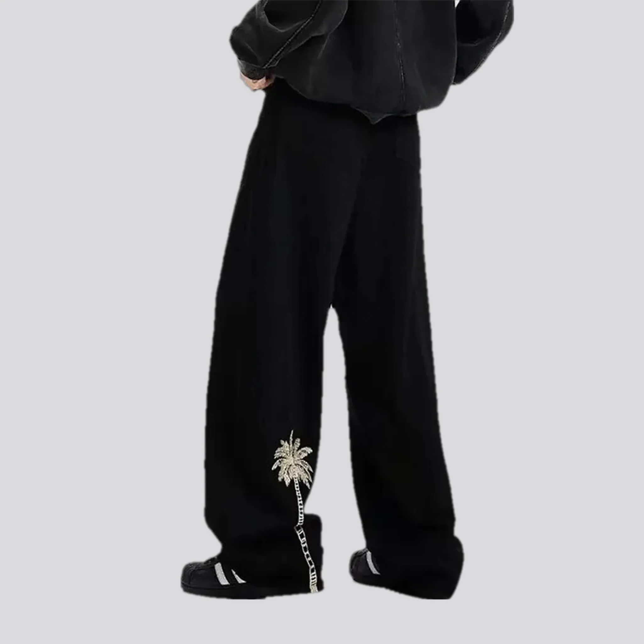 Mid-waist baggy denim pants for men