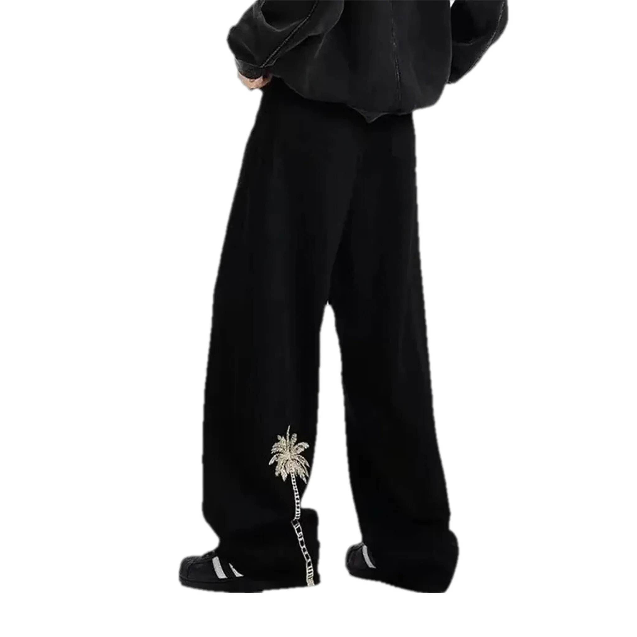 Mid-waist baggy denim pants for men
