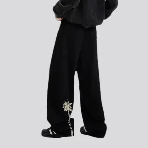Mid-waist baggy denim pants for men