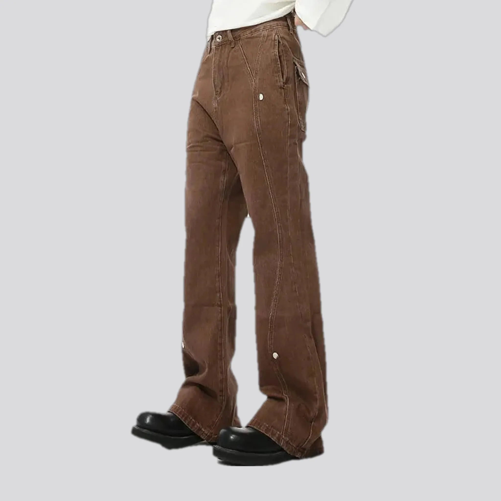 Mid-waist button jeans for men