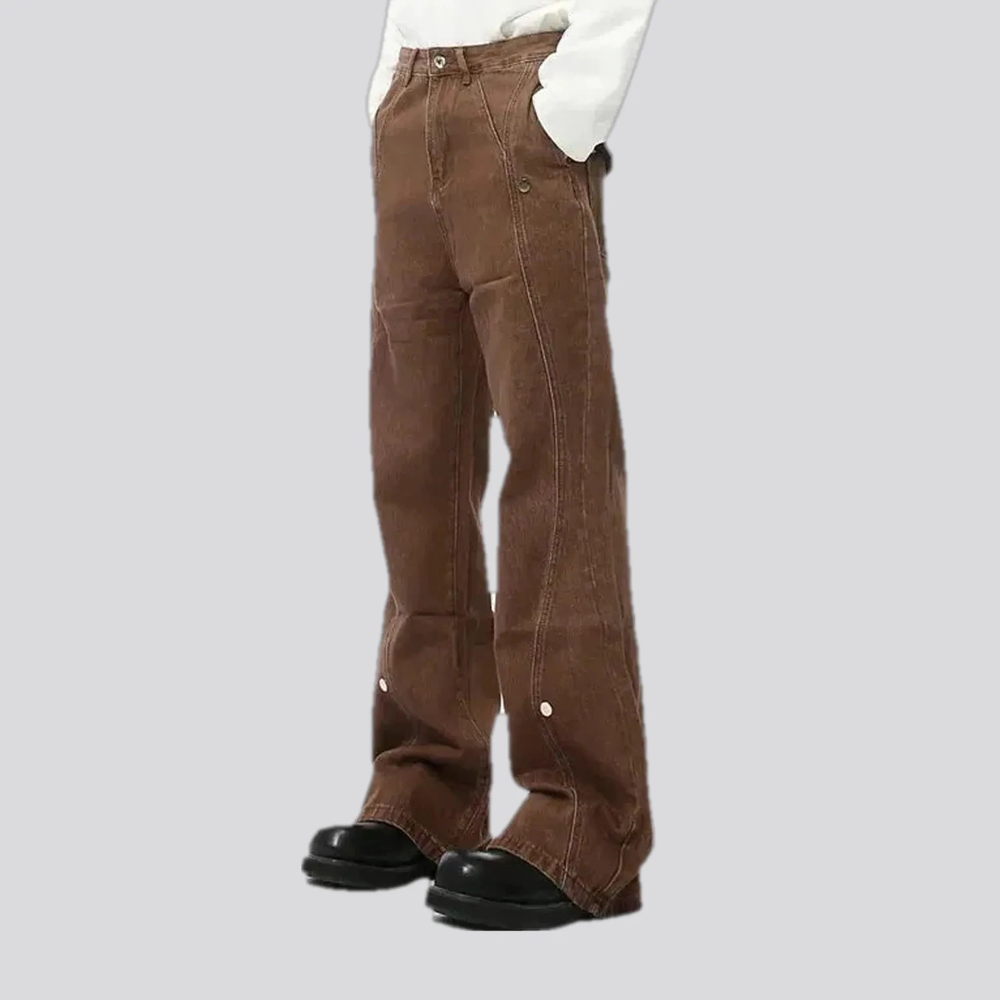 Mid-waist button jeans for men
