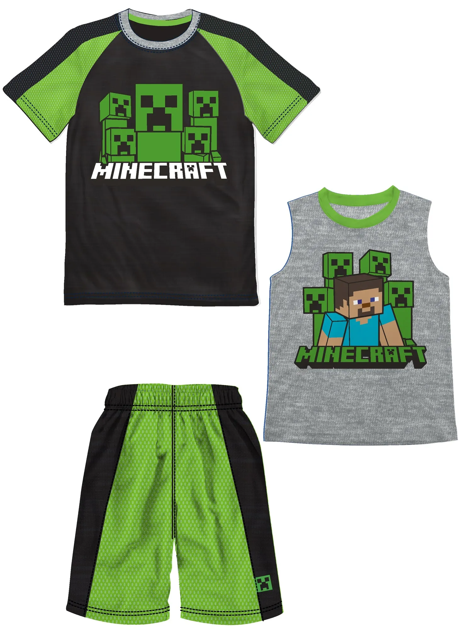 Minecraft Boys Tee and Short Outfit 3PC Clothing Sets, 4-7, Green